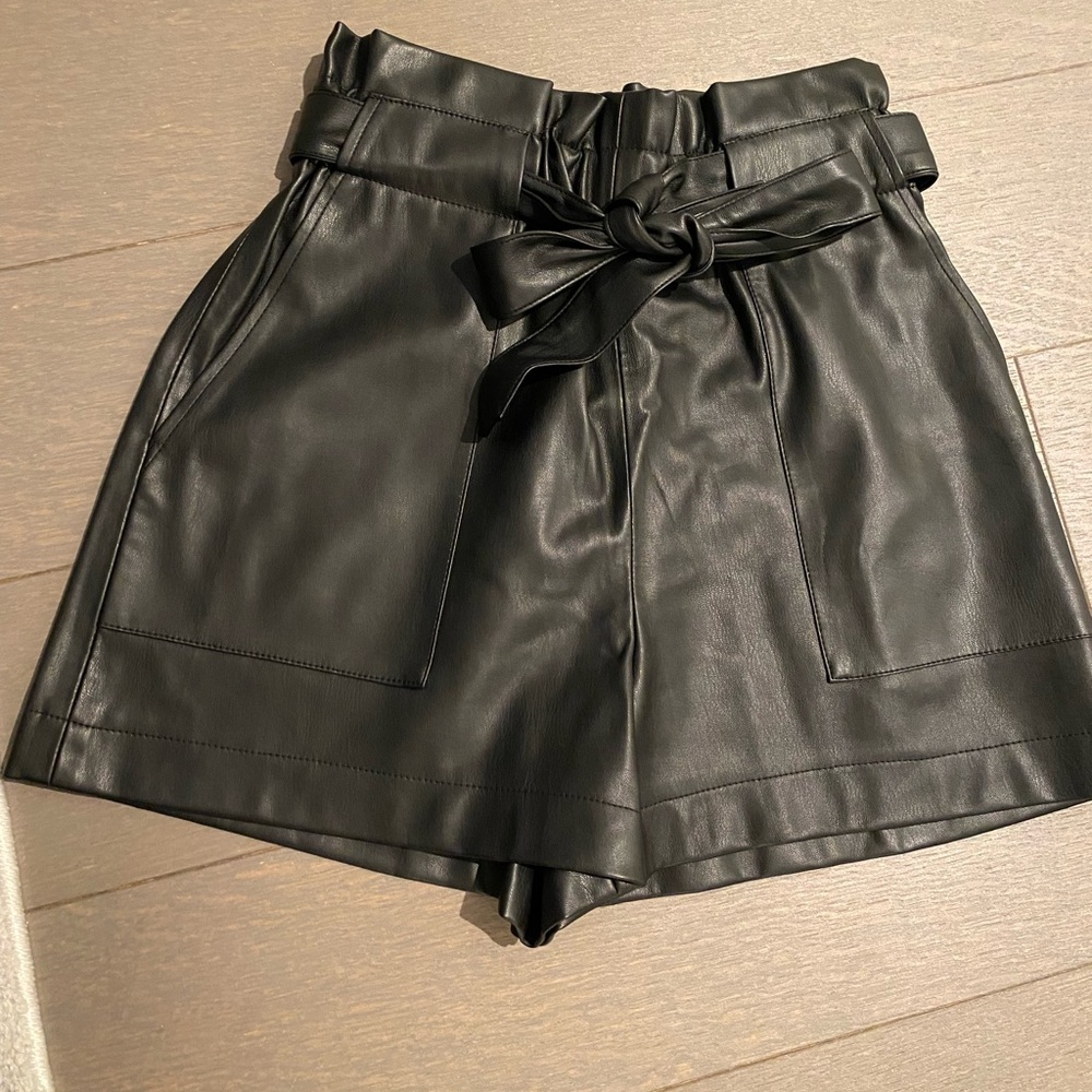 Zara Black Fake Leather Shorts with tie belt- Size Small